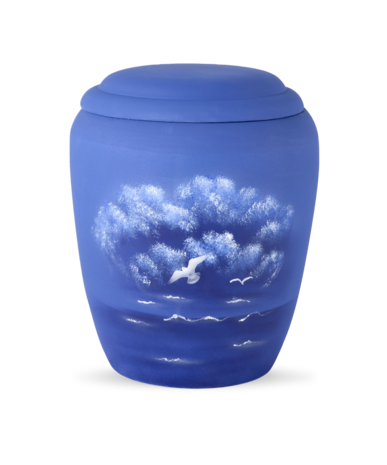 Zee urn blauw met zeemotief