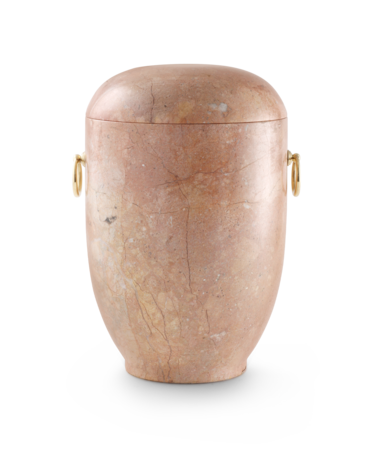 Natuursteen urn roze gepolijst met gouden handvaten en bijpassende ascapsules