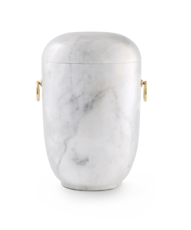Natuursteen urn wit marmer binnen en buiten gepolijst met gouden handvaten en bijpassende ascapsules