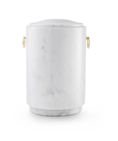 Natuursteen urn wit marmer gepolijst met gouden handvaten en bijpassende ascapsules