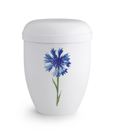 Biologische urn wit met korenbloemmotief