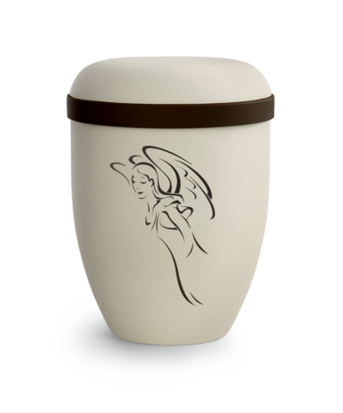 Biologische urn wit fluwelen oppervlak met angelenmotief