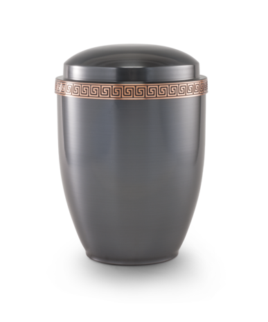 Koperen urn grijs met meander ring