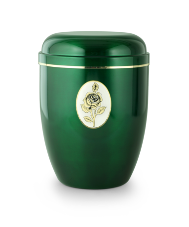Stalen urn groen met rozenmotief