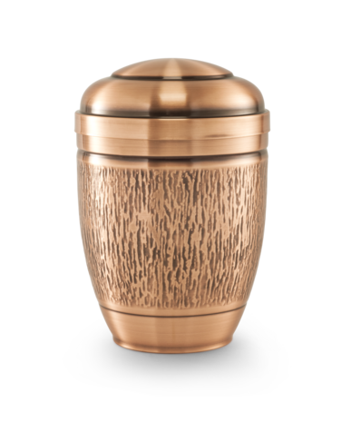 Koperen urn bruin gegalvaniseerd met gehamerde sierband