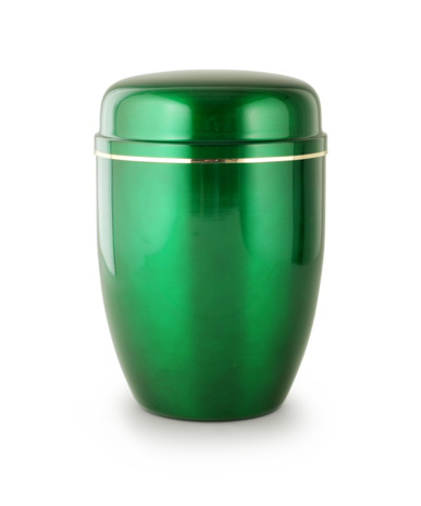 Stalen urn groen met goudkleurige sierband
