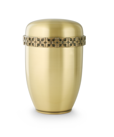 Messing urn geel met kruis sierband