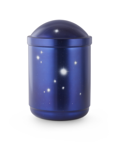 Stalen urn blauw met handgeschilderde sterrenhemelmotief