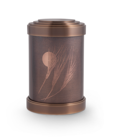 Bronsen urn bruin met korenarenmotief