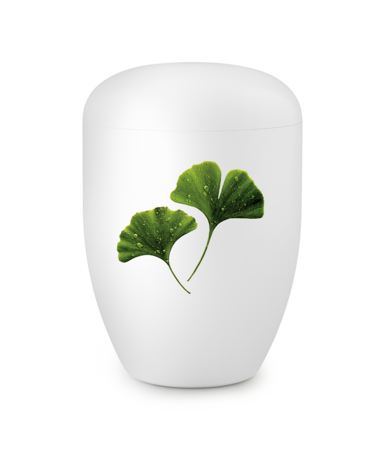 Biologisch afbreekbare urn wit met Gingko blad