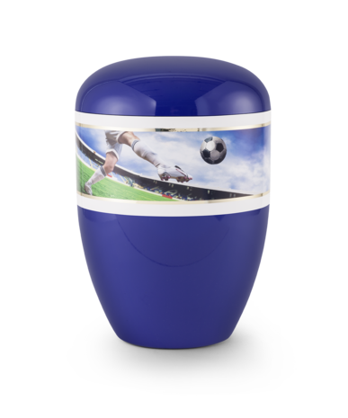 Biologisch afbreekbare urn blauw met voetbal