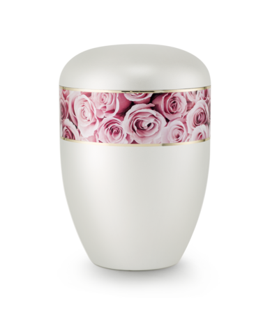 Biologisch afbreekbare urn wit met roze rozen