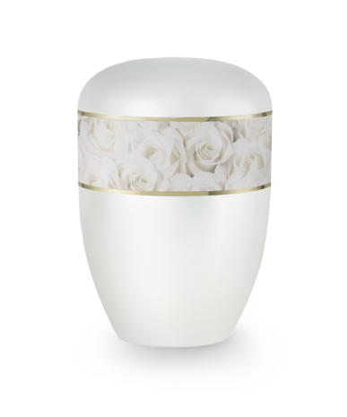 Biologisch afbreekbare urn wit met witte rozen