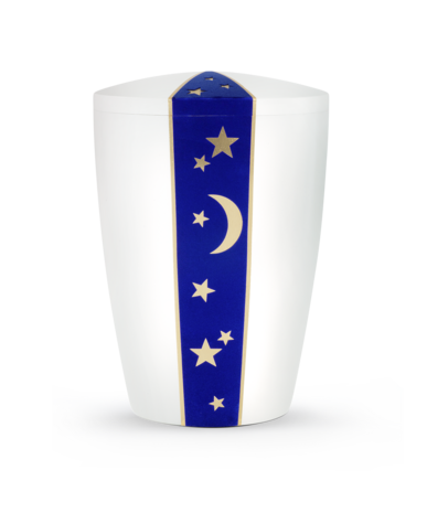 Biologisch afbreekbare urn wit en blauw met maan en sterren
