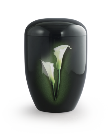 Biologisch afbreekbare urn zwart calla bloem