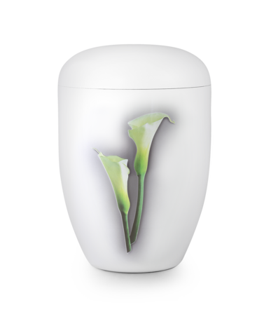 Biologisch afbreekbare urn wit calla bloem