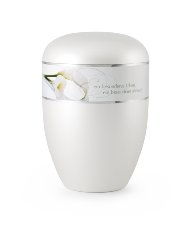 Biologisch afbreekbare urn wit calla bloemen decoratie