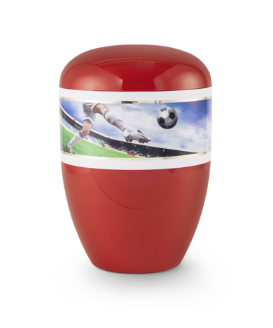 Biologisch afbreekbare urn rood met voetbal