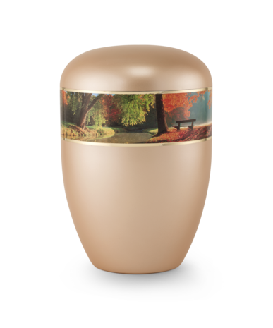 Biologisch afbreekbare urn oranje met park decoratie