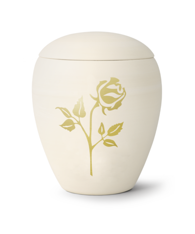 Keramische urn cr&egrave;me met handgeschilderde boom