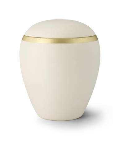 Keramische urn cr&egrave;me met gouden rand