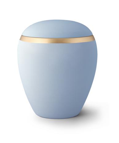 Keramische urn lichtblauw met gouden rand