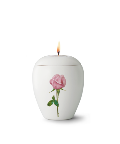 Keramische urn wit herdenkingslicht met roos