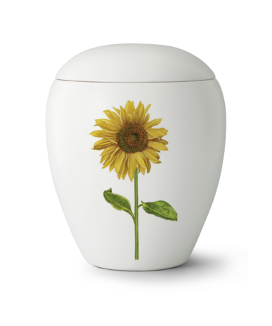 Keramische urn wit zonnebloem