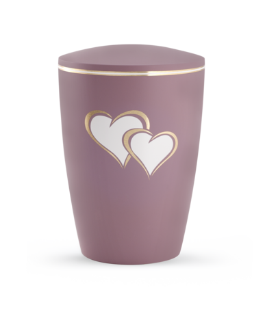 Biologisch afbreekbare urn roze met harten decoratie
