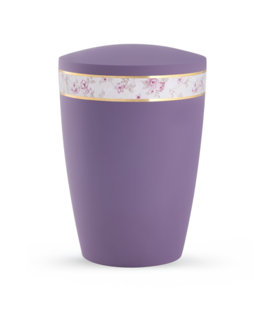 Biologisch afbreekbare urn paars met bloemen band