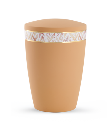 Biologisch afbreekbare urn oranje met bladeren decoratie