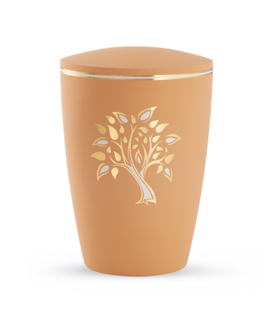 Biologisch afbreekbare urn oranje met boom motief