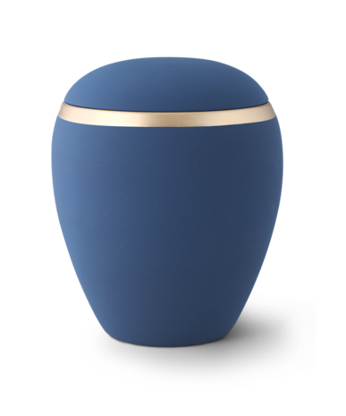 Keramische urn blauw met gouden rand