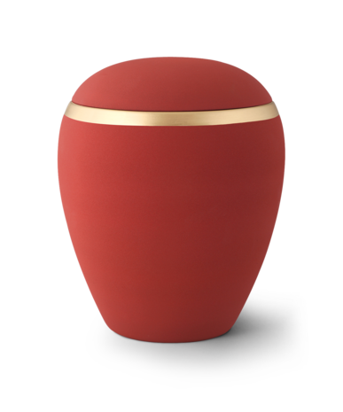 Keramische urn oranje met gouden rand