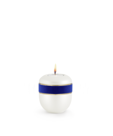 Porseleinen urn wit donkerblauw decoratie herdenkingslicht