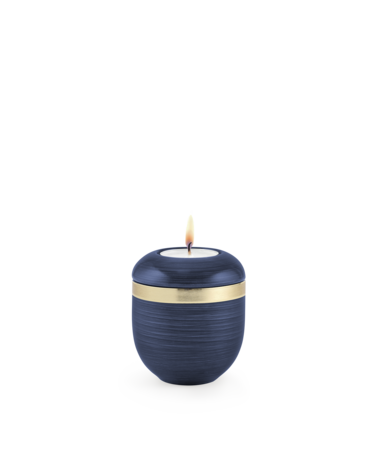 Porseleinen urn handgeschilderd blauw gouden band herdenkingslicht