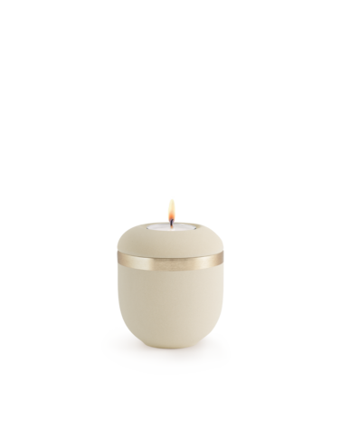 Porseleinen urn creme met gouden band herdenkingslicht