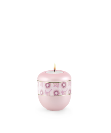 Porseleinen urn roze bloemen decoratie herdenkingslicht