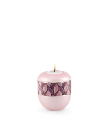 Porseleinen urn roze met bloemen herdenkingslicht