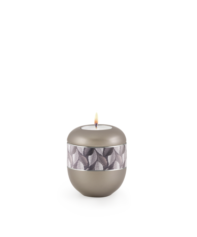 Porseleinen urn bruin met bloemen decoratie herdenkingslicht