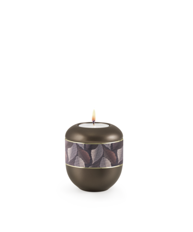 Porseleinen urn bruin bloemen decoratie herdenkingslicht