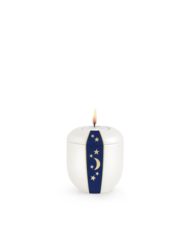 Porseleinen urn wit en blauw met maan en sterren herdenkingslicht