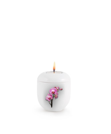 Porseleinen urn wit orchidee herdenkingslicht