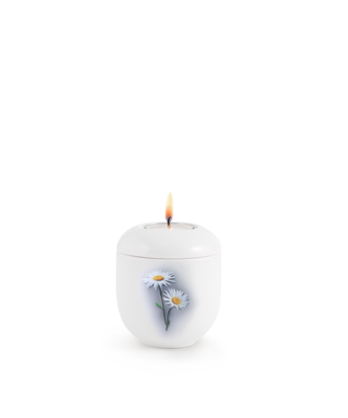 Porseleinen urn wit margriet herdenkingslicht