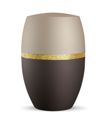 Biologisch afbreekbare urn cr&egrave;me en zwart met goud glinsterend d&eacute;cor