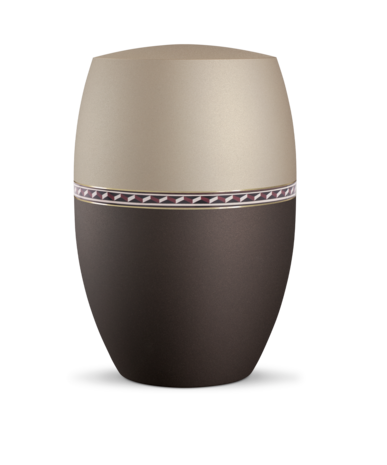 Biologisch afbreekbare urn cr&egrave;me en zwart met ingelegd golven decoratie