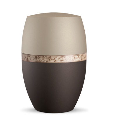 Biologisch afbreekbare urn cr&egrave;me en zwart met takken decoratie