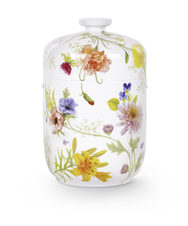 Porseleinen urn wit met bloemen decoratie