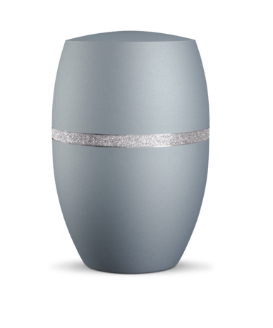 Biologisch afbreekbare urn grijs blauw met zilver glinsterend d&eacute;cor