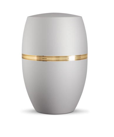 Biologisch afbreekbare urn zilvergrijs met gouden decoratie